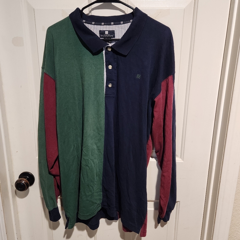 Vintage Givenchy men's long sleeve color block shirt 80s Preppy